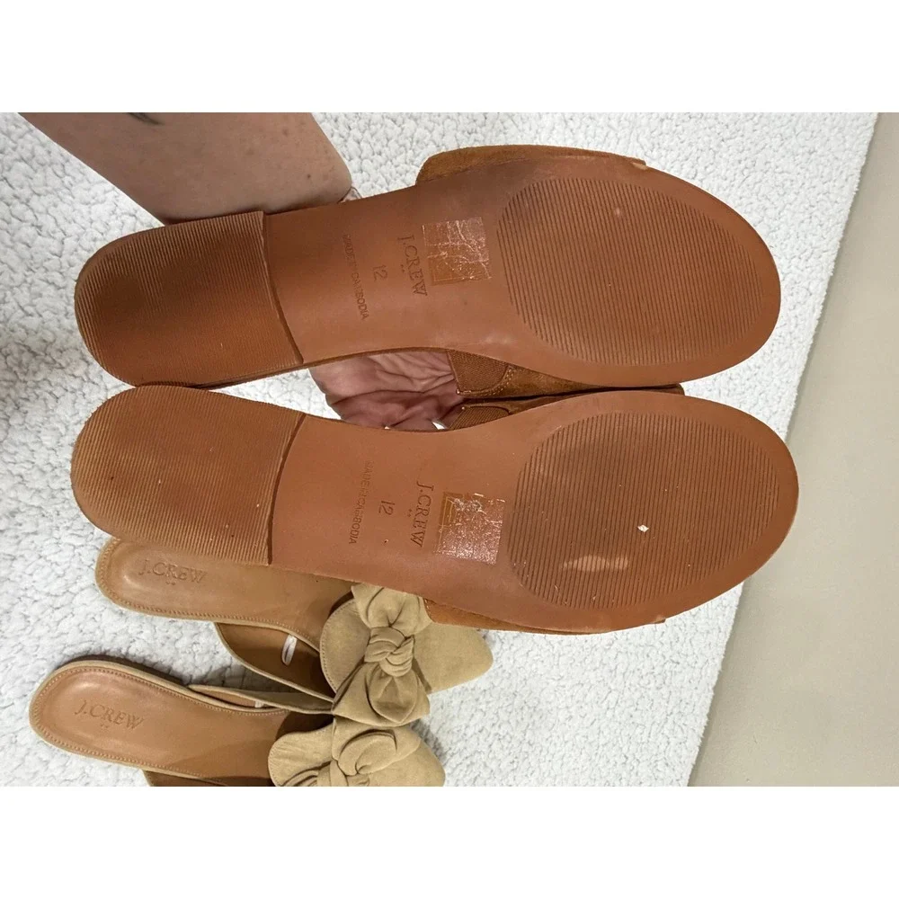 J.Crew Womens 12 Tan Brown Suede Bow Pointed Mule Slide 2 Pair Bundle Boho